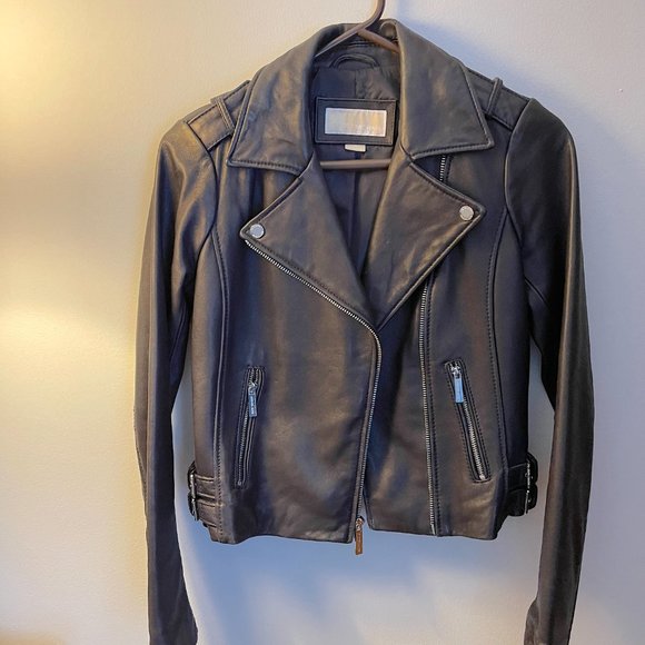 Michael Kors Black Leather Moto Jacket XS - Picture 2 of 16